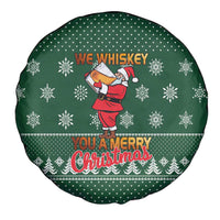 Funny Whiskey Christmas Spare Tire Cover with Santa Holding Mug and We Whiskey You a Merry Christmas Quote - Wonder Print Shop