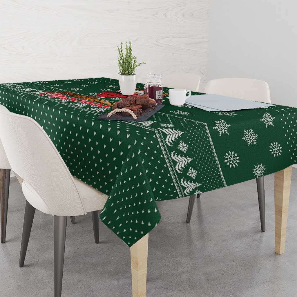 Funny Whiskey Christmas Tablecloth with Santa Holding Mug and We Whiskey You a Merry Christmas Quote - Wonder Print Shop
