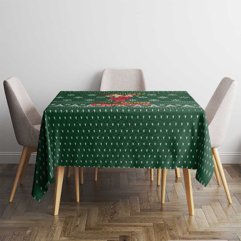 Funny Whiskey Christmas Tablecloth with Santa Holding Mug and We Whiskey You a Merry Christmas Quote - Wonder Print Shop