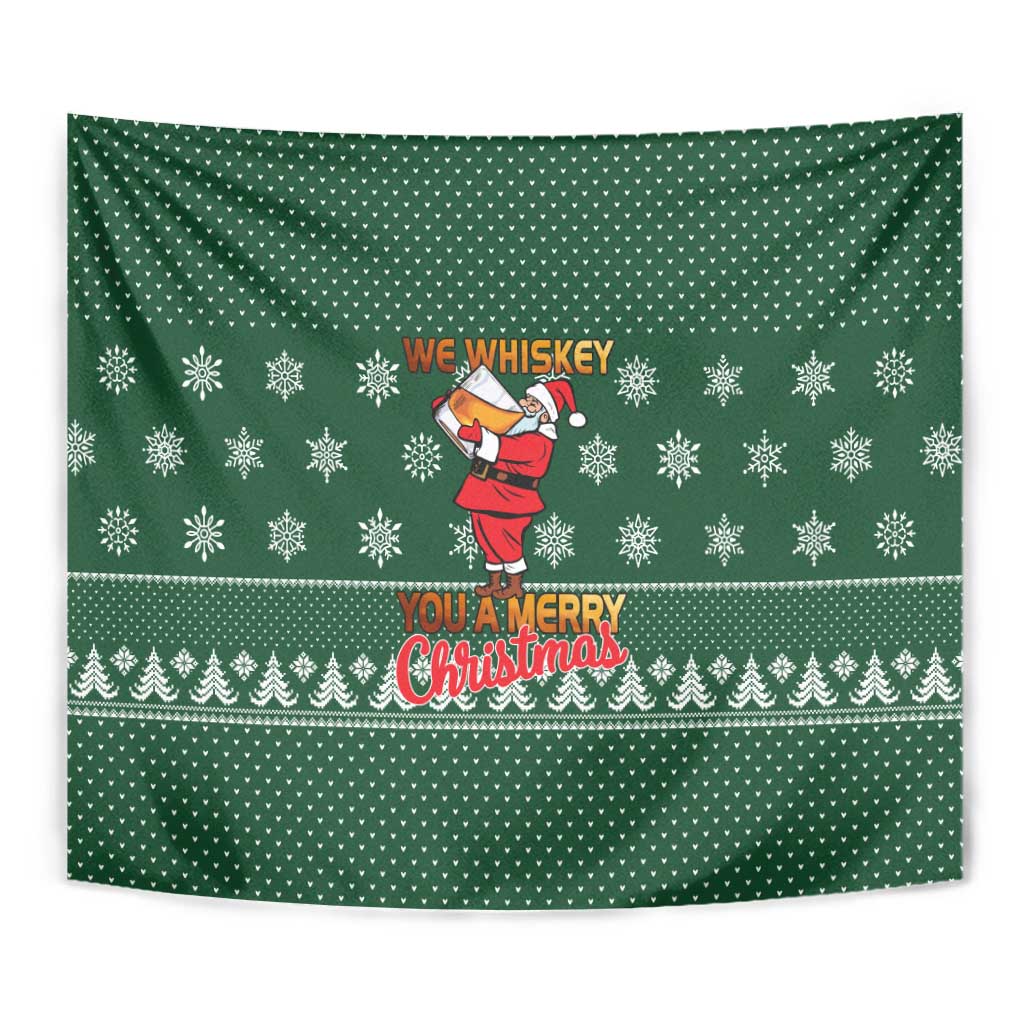 Funny Whiskey Christmas Tapestry with Santa Holding Mug and We Whiskey You a Merry Christmas Quote - Wonder Print Shop