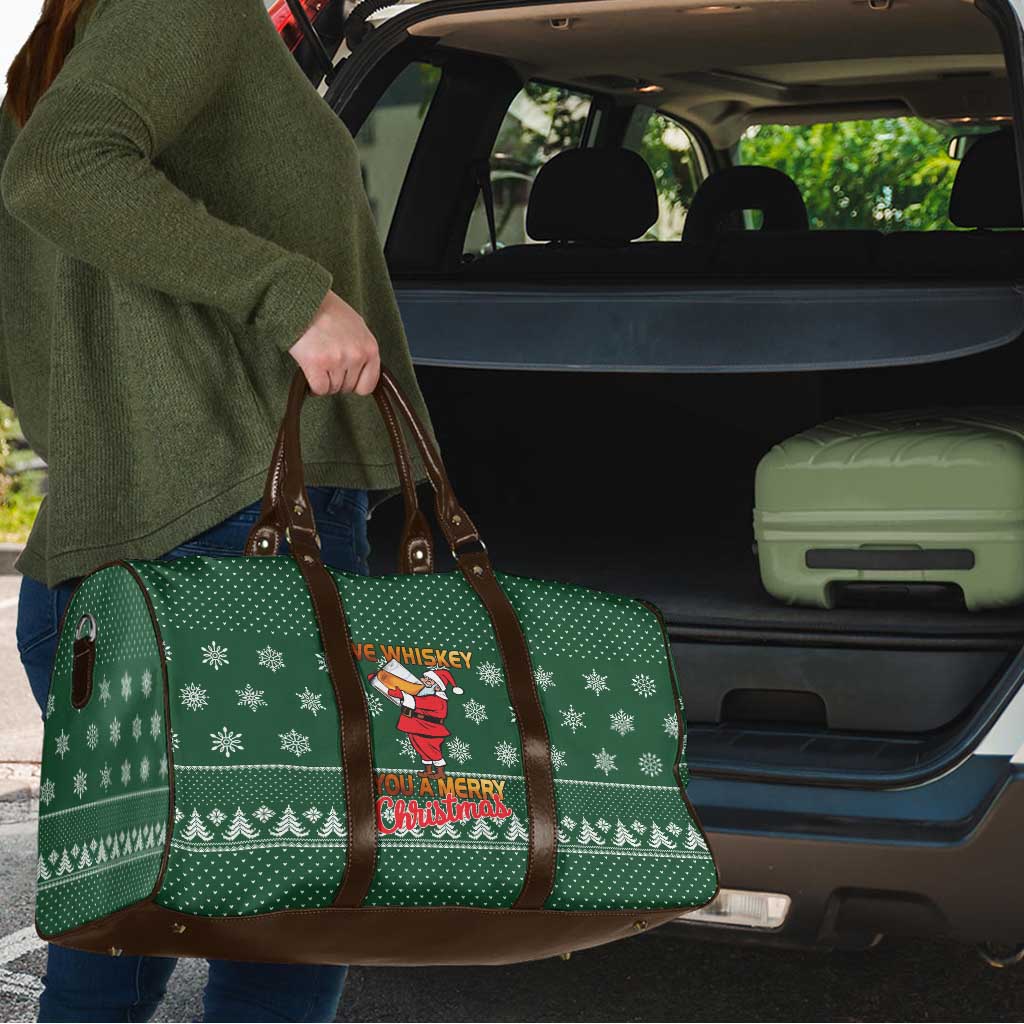 Funny Whiskey Christmas Travel Bag with Santa Holding Mug and We Whiskey You a Merry Christmas Quote - Wonder Print Shop