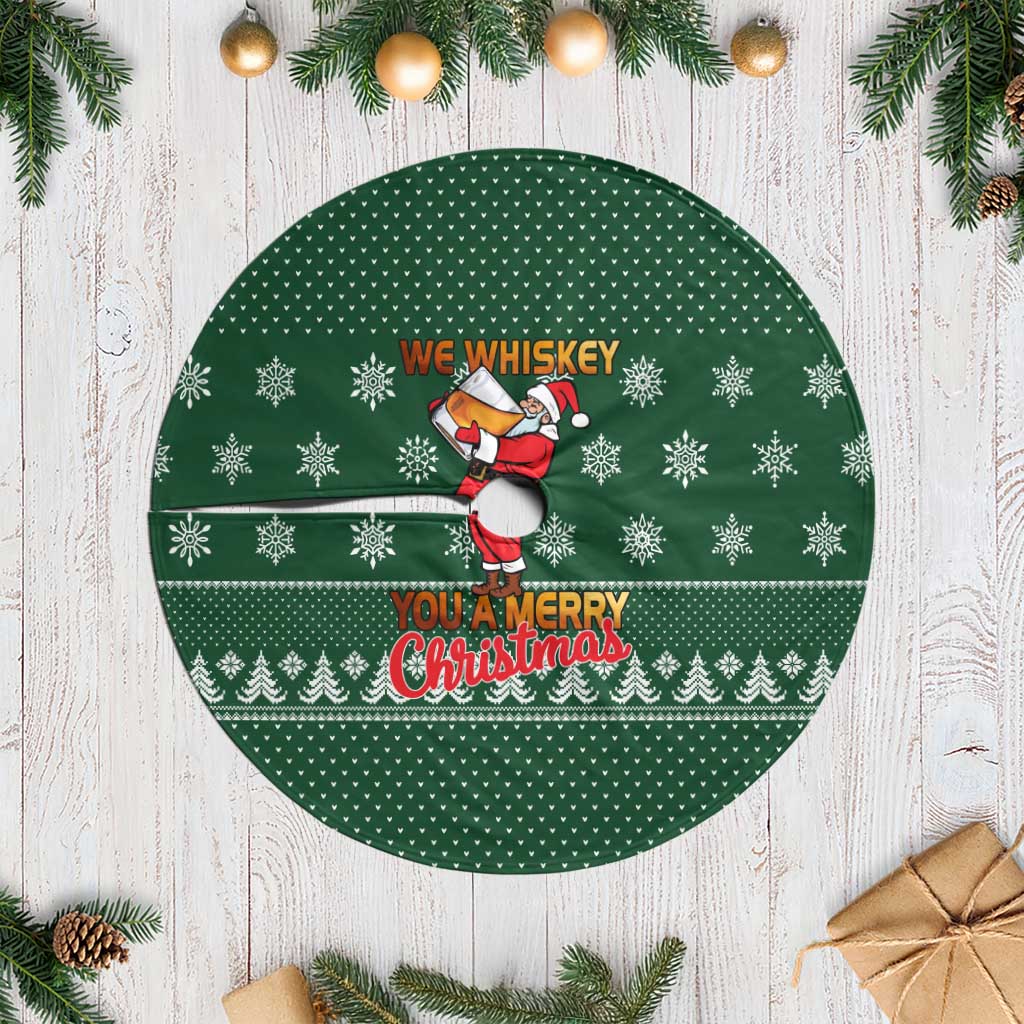 Funny Whiskey Christmas Tree Skirt with Santa Holding Mug and We Whiskey You a Merry Christmas Quote - Wonder Print Shop