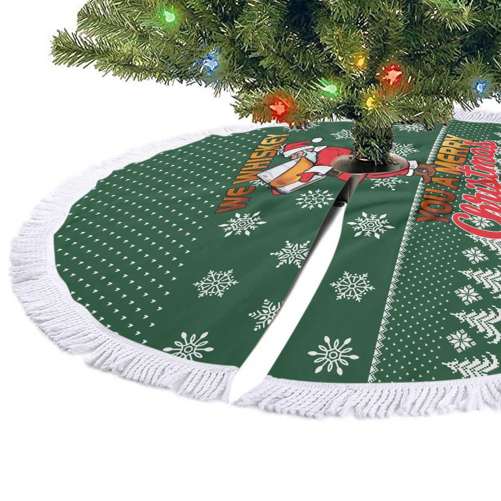 Funny Whiskey Christmas Tree Skirt with Santa Holding Mug and We Whiskey You a Merry Christmas Quote - Wonder Print Shop