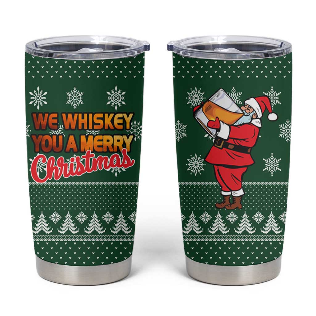 Funny Whiskey Christmas Tumbler Cup with Santa Holding Mug and We Whiskey You a Merry Christmas Quote - Wonder Print Shop