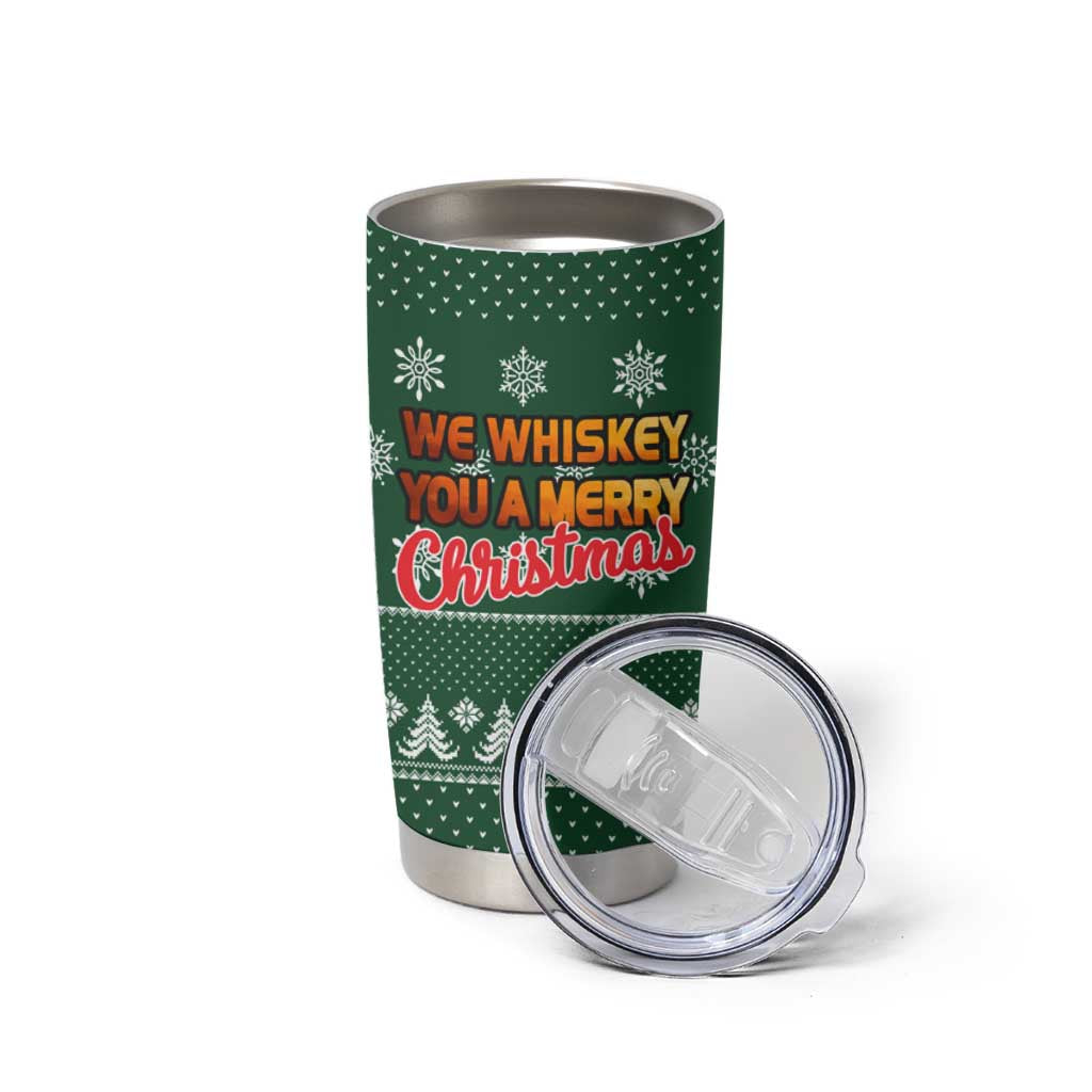 Funny Whiskey Christmas Tumbler Cup with Santa Holding Mug and We Whiskey You a Merry Christmas Quote - Wonder Print Shop
