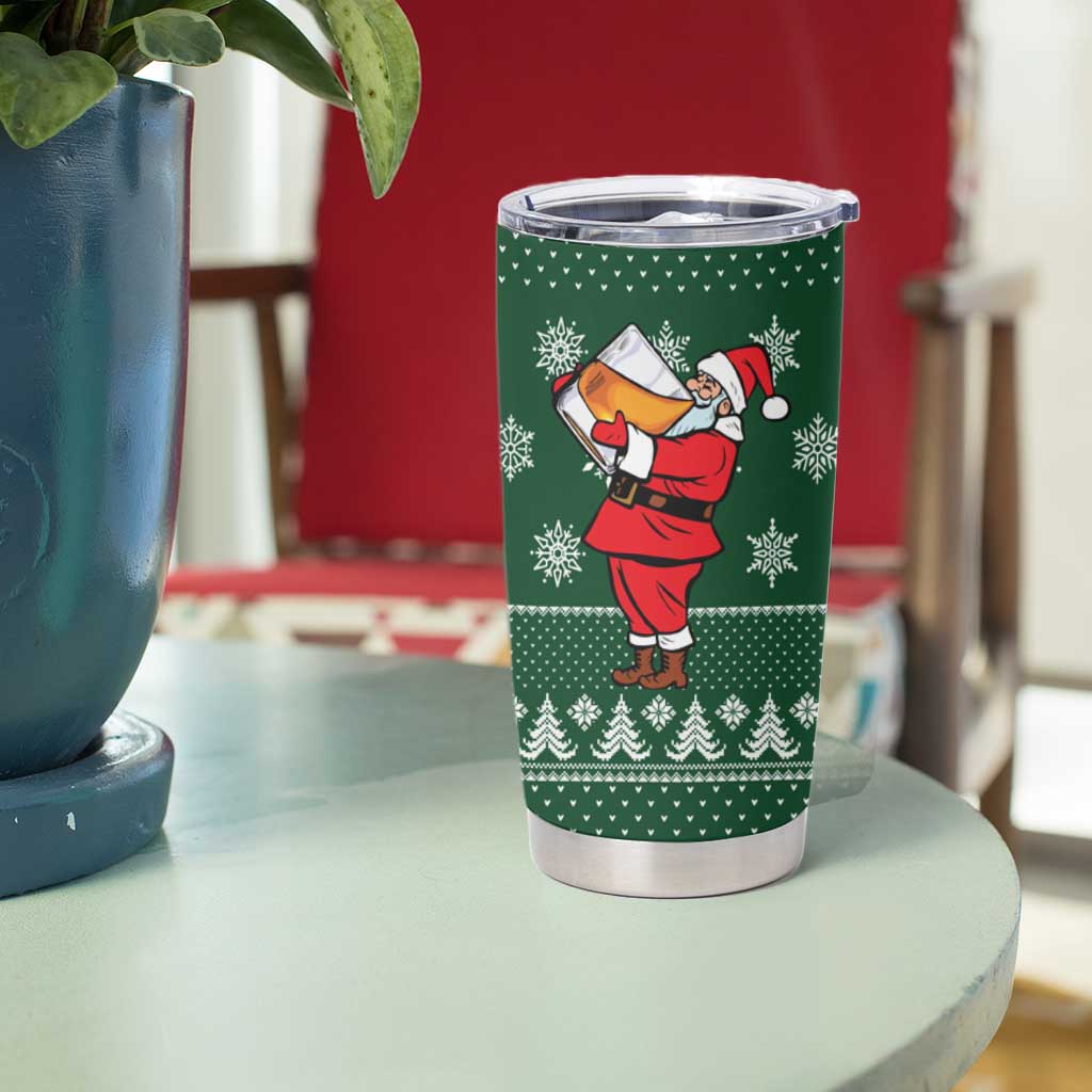 Funny Whiskey Christmas Tumbler Cup with Santa Holding Mug and We Whiskey You a Merry Christmas Quote - Wonder Print Shop