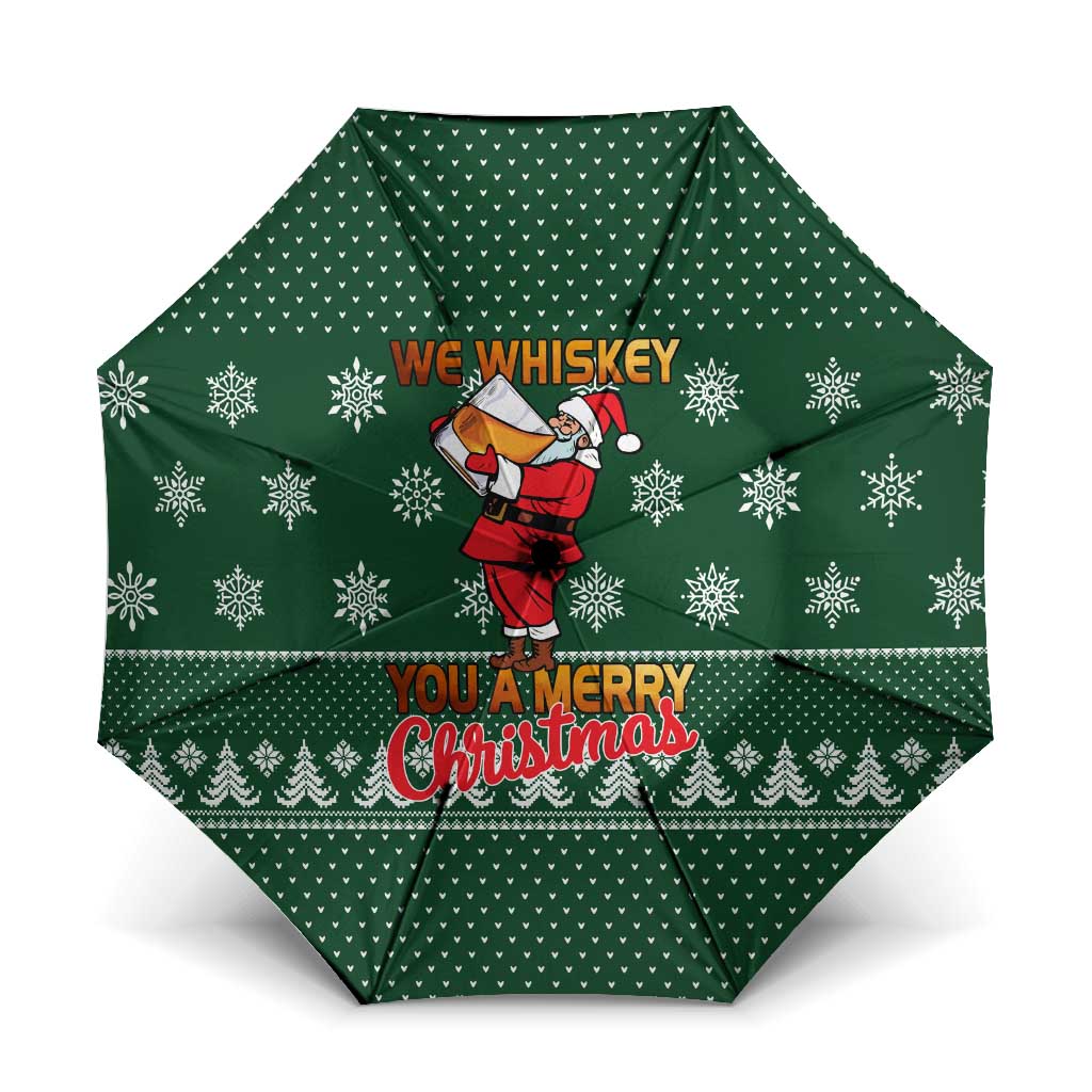 Funny Whiskey Christmas Umbrella with Santa Holding Mug and We Whiskey You a Merry Christmas Quote - Wonder Print Shop