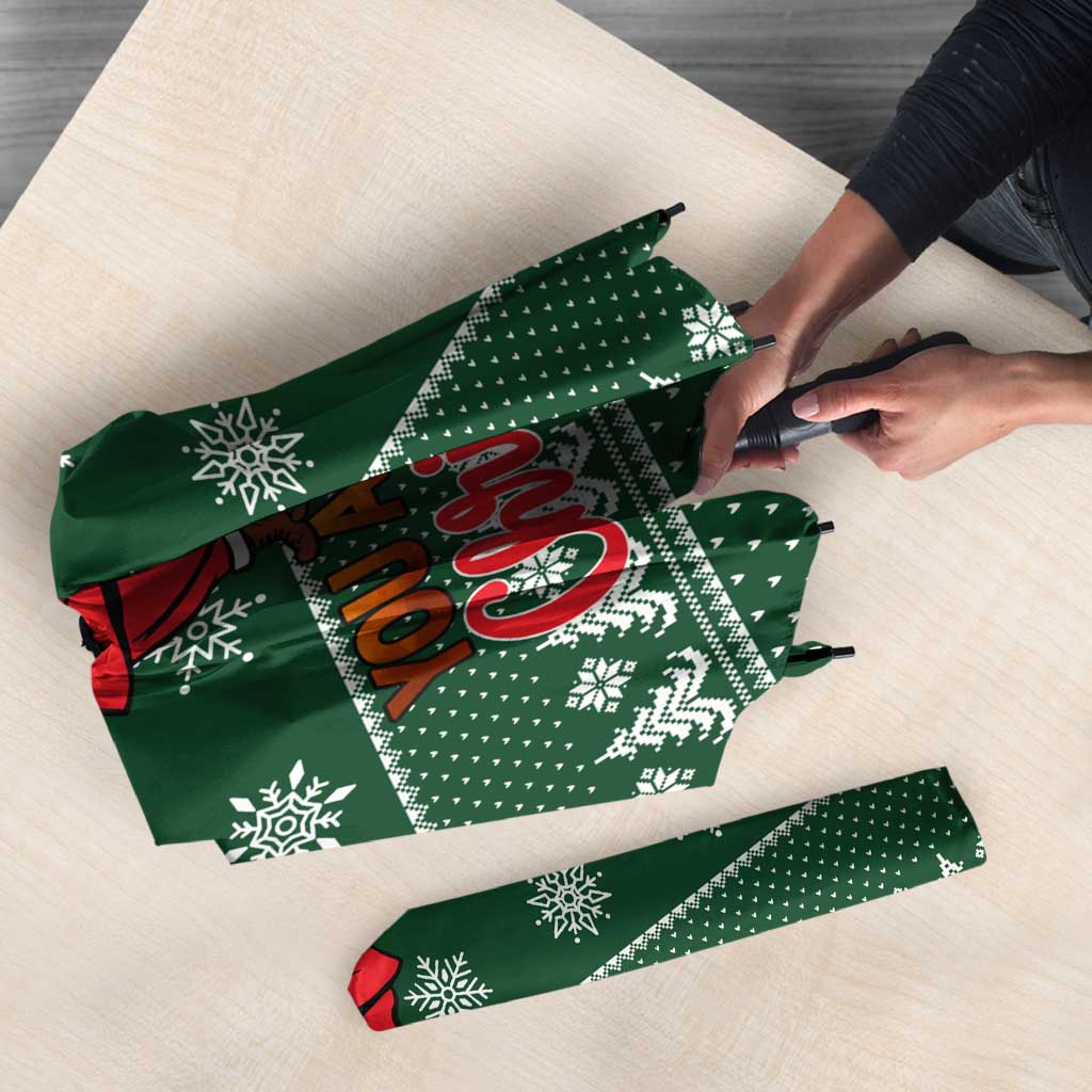 Funny Whiskey Christmas Umbrella with Santa Holding Mug and We Whiskey You a Merry Christmas Quote - Wonder Print Shop