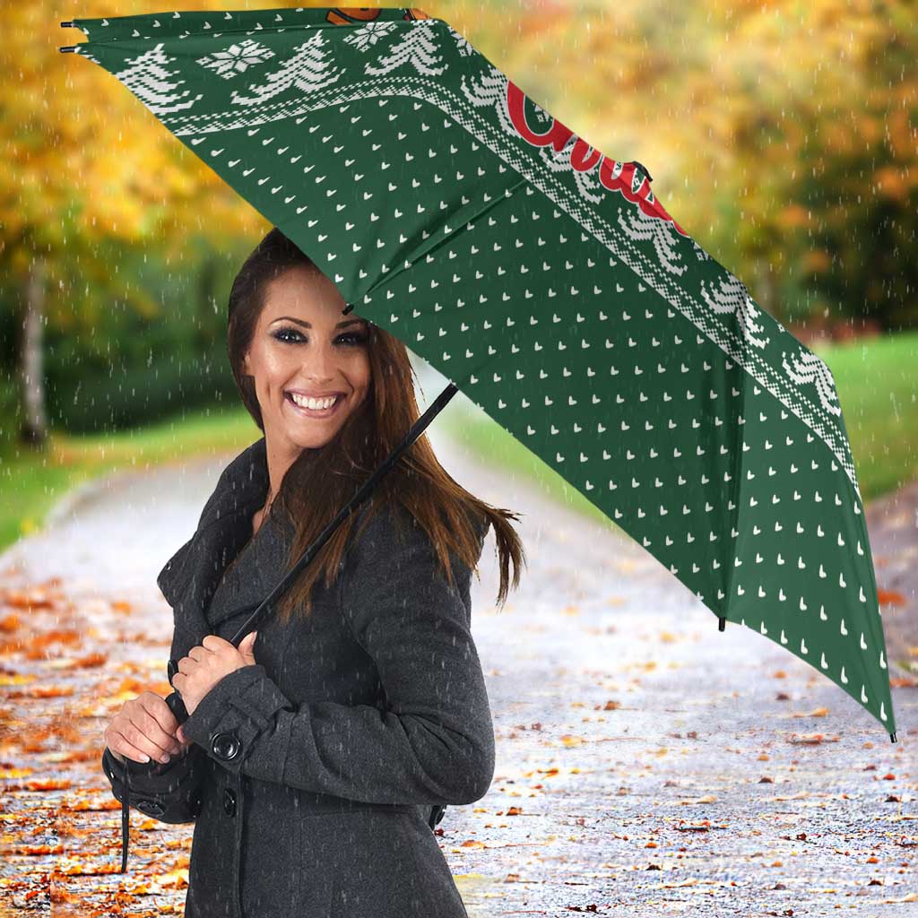 Funny Whiskey Christmas Umbrella with Santa Holding Mug and We Whiskey You a Merry Christmas Quote - Wonder Print Shop