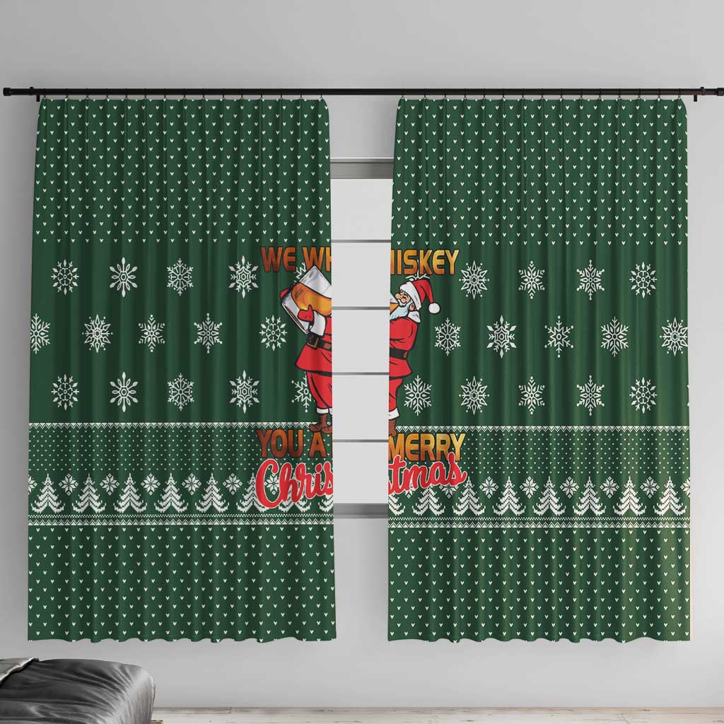 Funny Whiskey Christmas Window Curtain with Santa Holding Mug and We Whiskey You a Merry Christmas Quote - Wonder Print Shop
