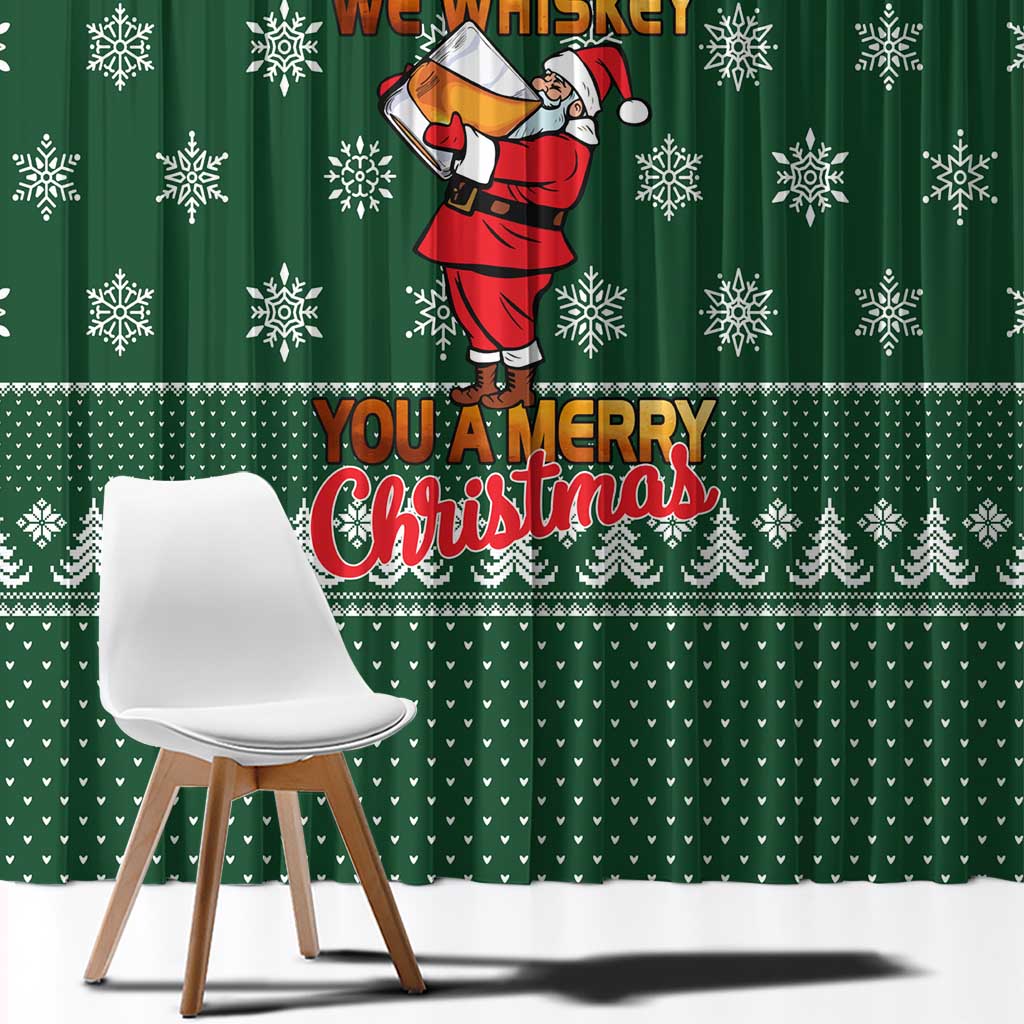 Funny Whiskey Christmas Window Curtain with Santa Holding Mug and We Whiskey You a Merry Christmas Quote - Wonder Print Shop