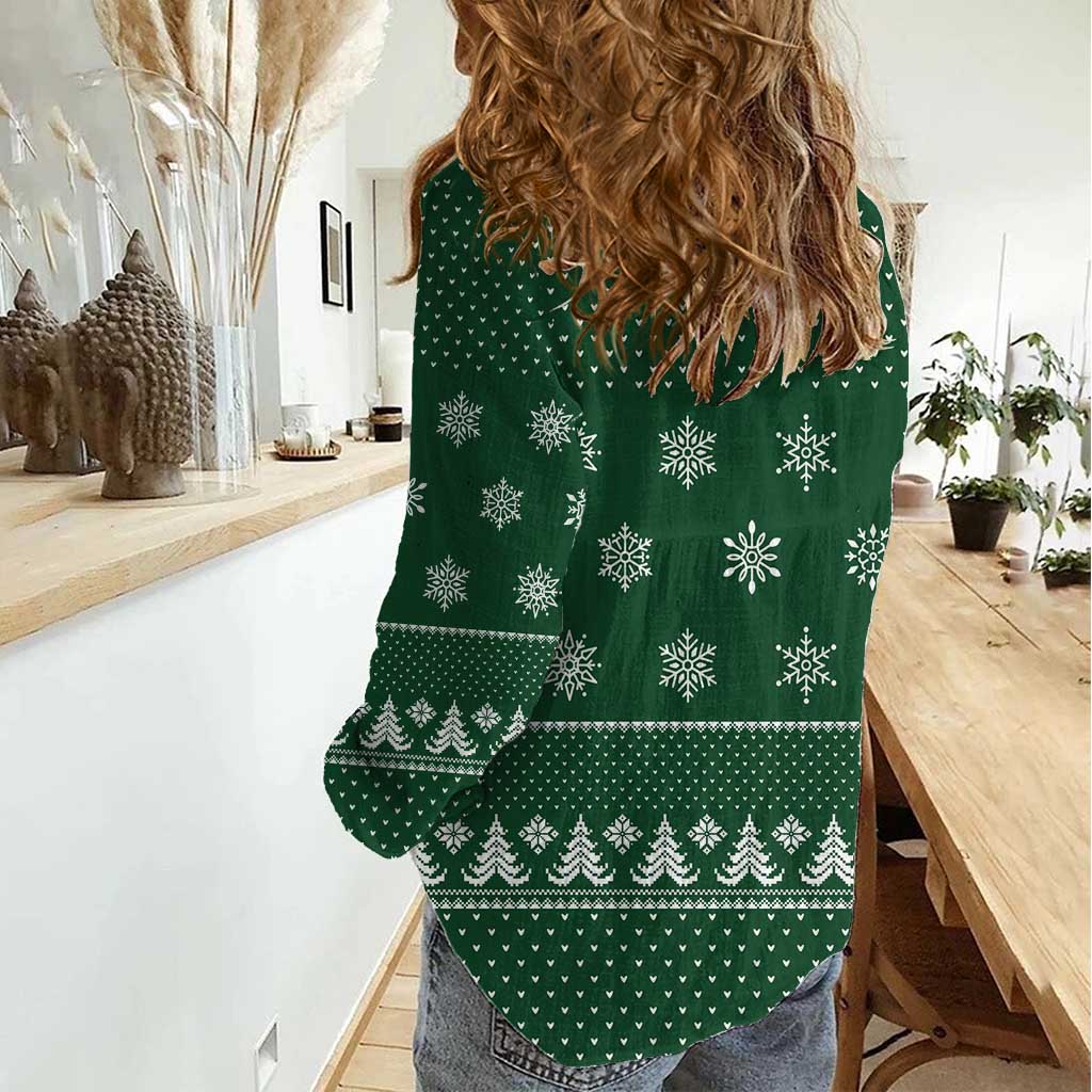 Funny Whiskey Christmas Women Casual Shirt with Santa Holding Mug and We Whiskey You a Merry Christmas Quote - Wonder Print Shop