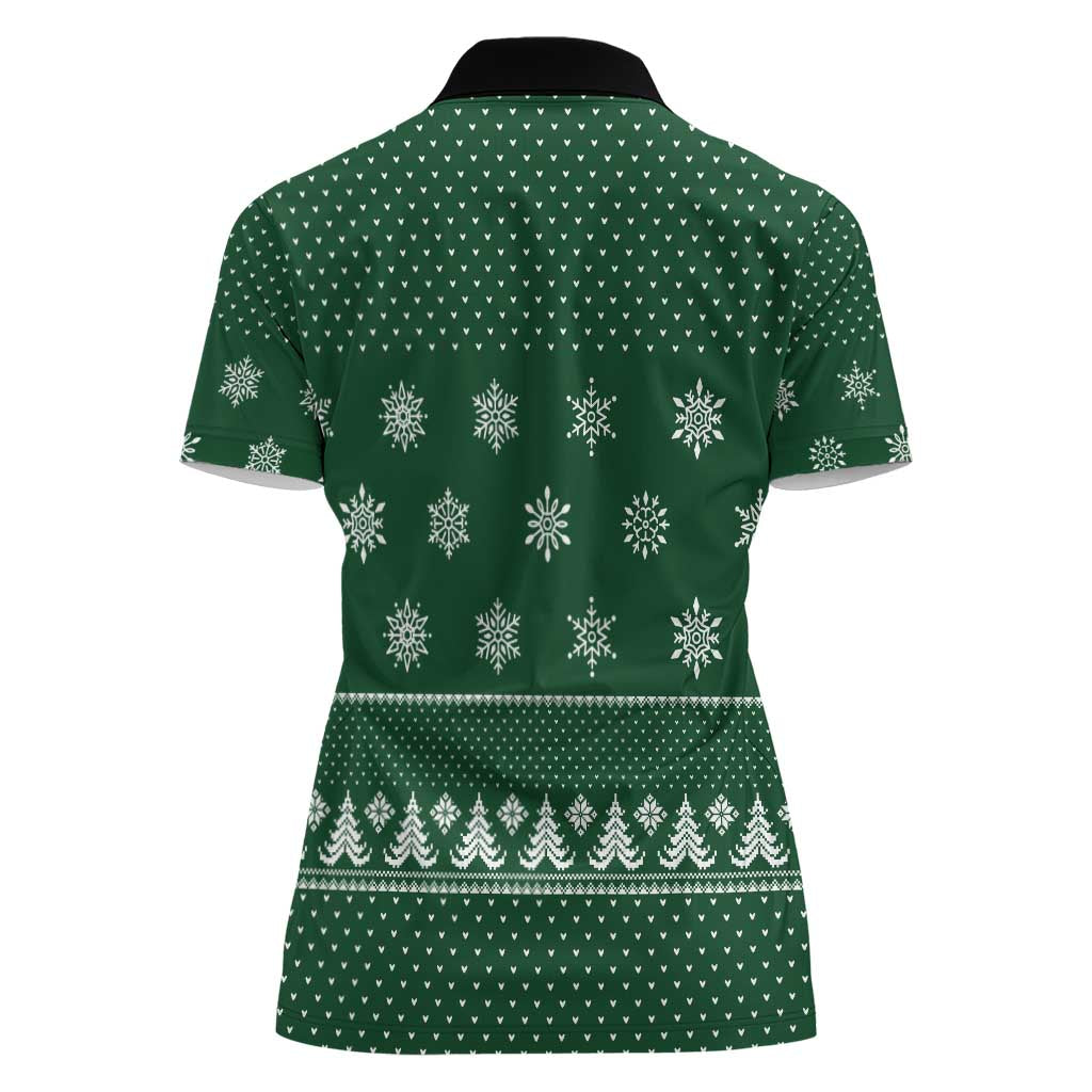 Funny Whiskey Christmas Women Polo Shirt with Santa Holding Mug and We Whiskey You a Merry Christmas Quote - Wonder Print Shop