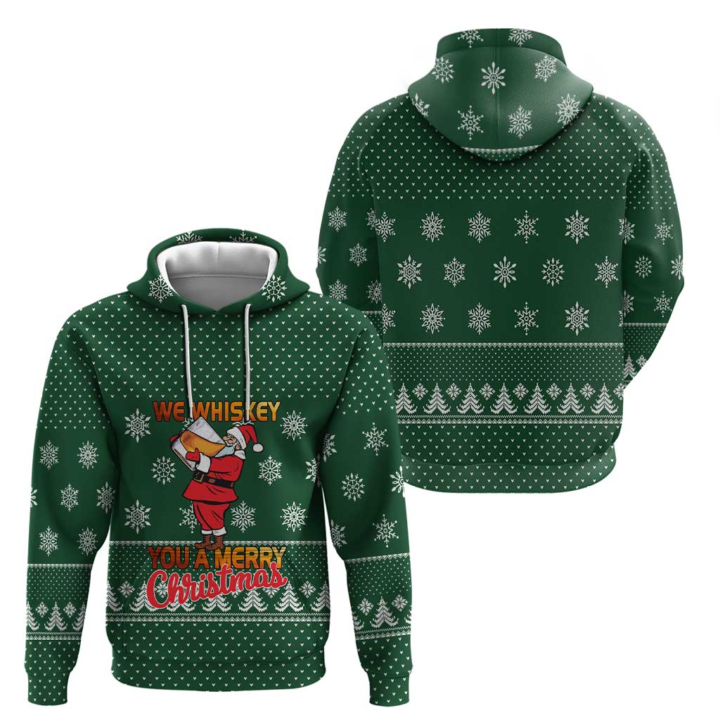 Funny Whiskey Christmas Zip Hoodie with Santa Holding Mug and We Whiskey You a Merry Christmas Quote - Wonder Print Shop