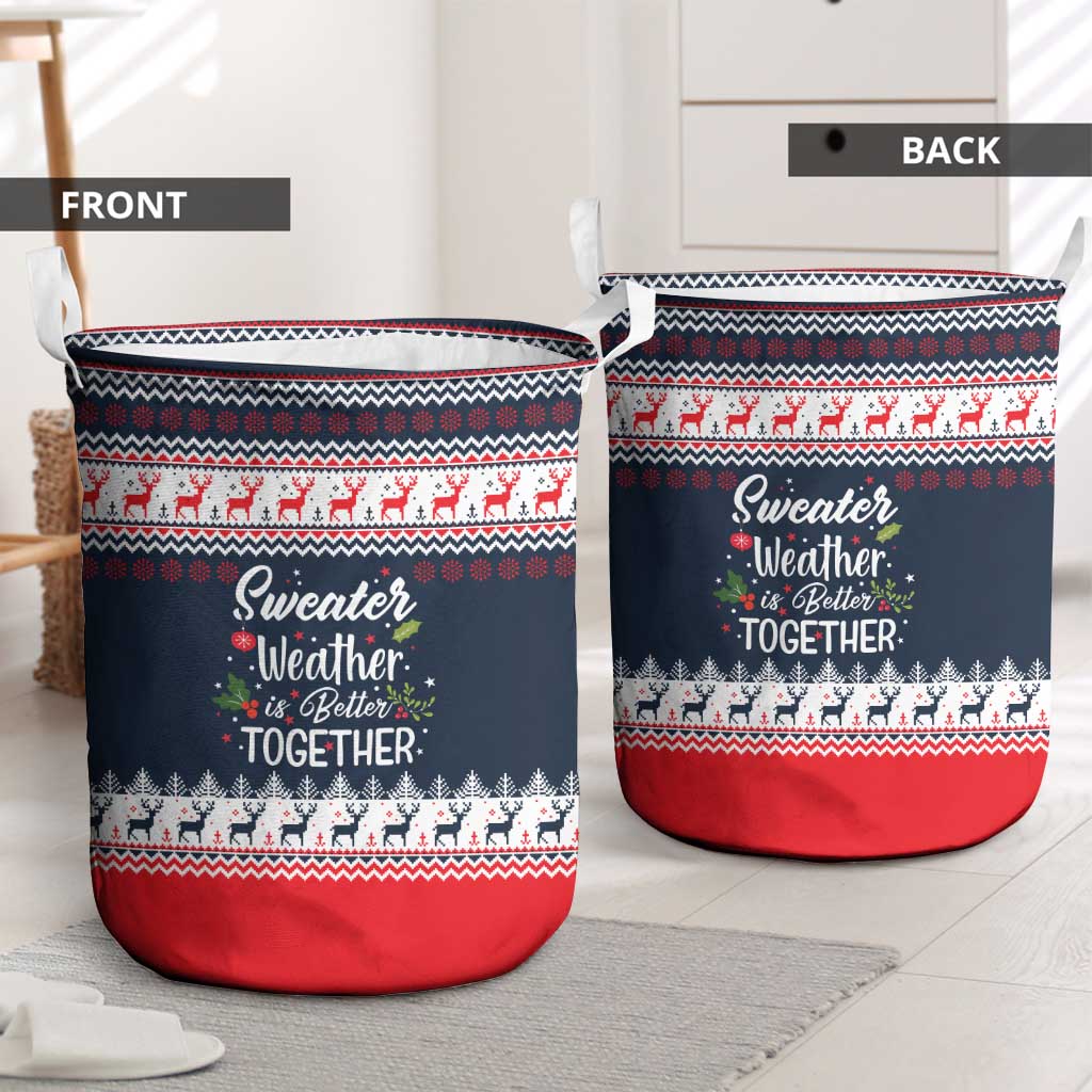 Sweater Weather Christmas Laundry Basket with Better Together Quote and Reindeer Snowflake - Wonder Print Shop