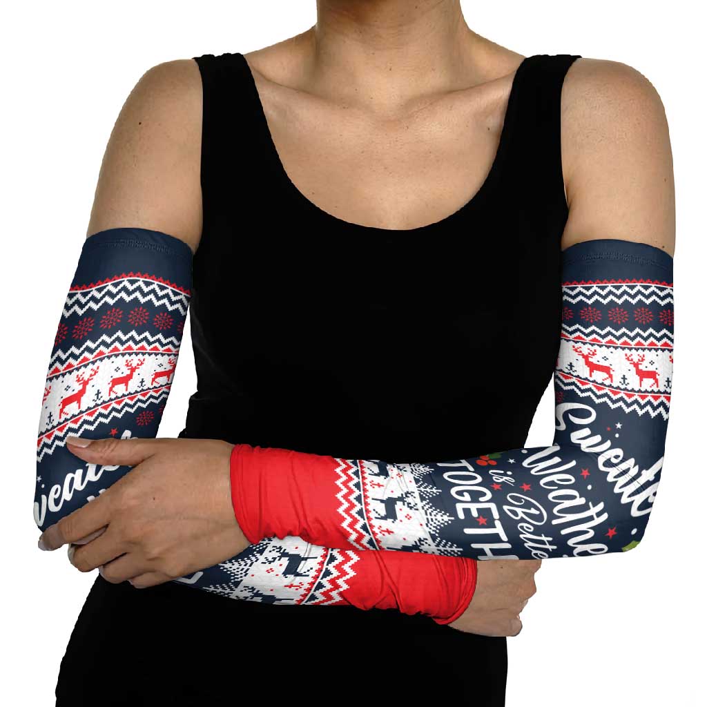 Sweater Weather Christmas Arm Sleeves with Better Together Quote and Reindeer Snowflake - Wonder Print Shop