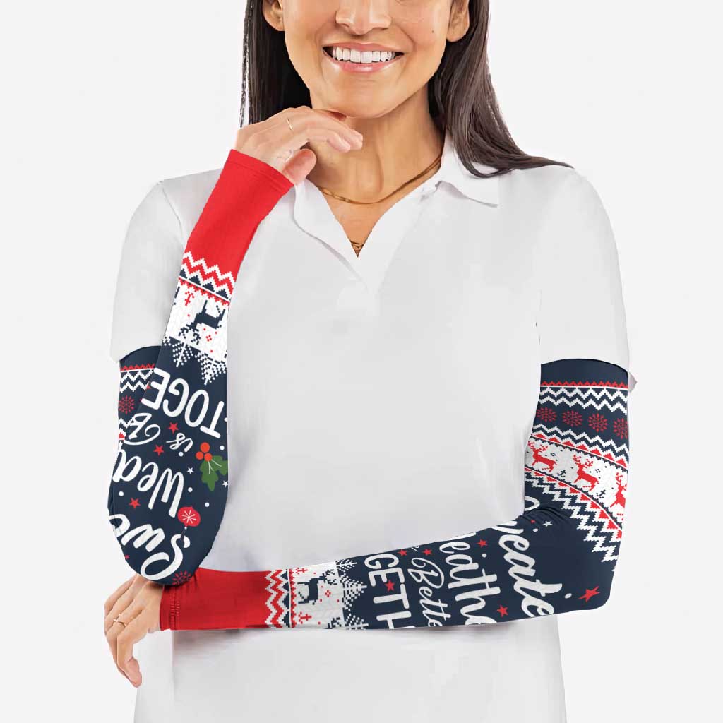 Sweater Weather Christmas Arm Sleeves with Better Together Quote and Reindeer Snowflake - Wonder Print Shop