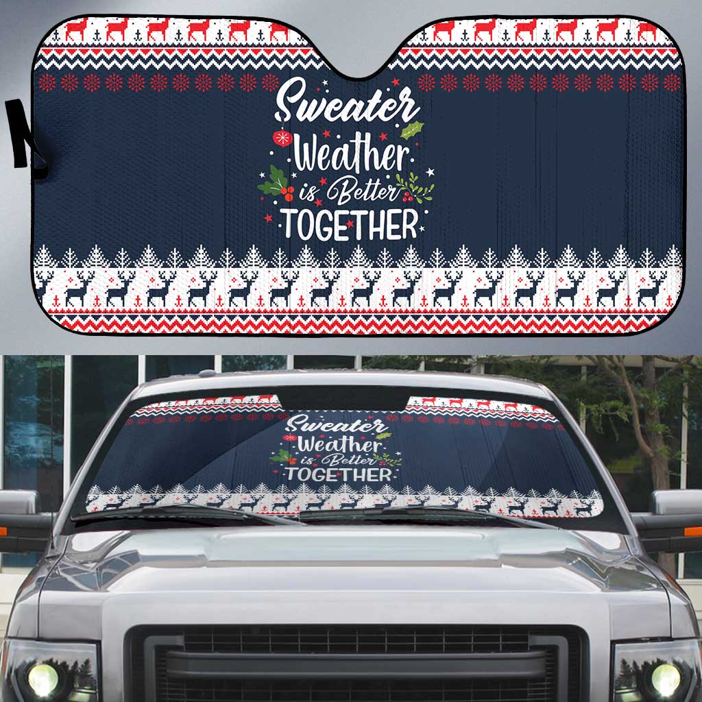 Sweater Weather Christmas Auto Sun Shade with Better Together Quote and Reindeer Snowflake - Wonder Print Shop
