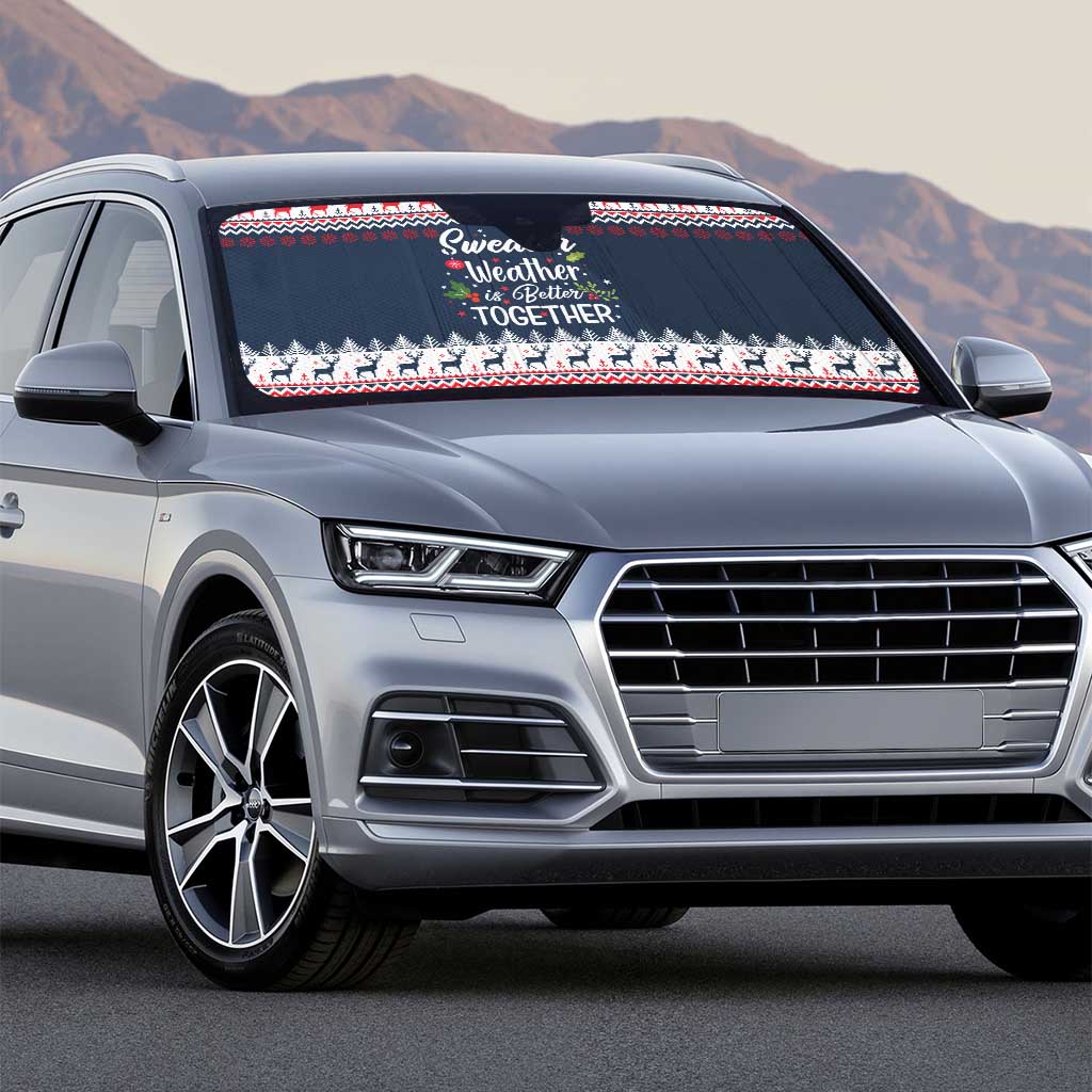 Sweater Weather Christmas Auto Sun Shade with Better Together Quote and Reindeer Snowflake - Wonder Print Shop