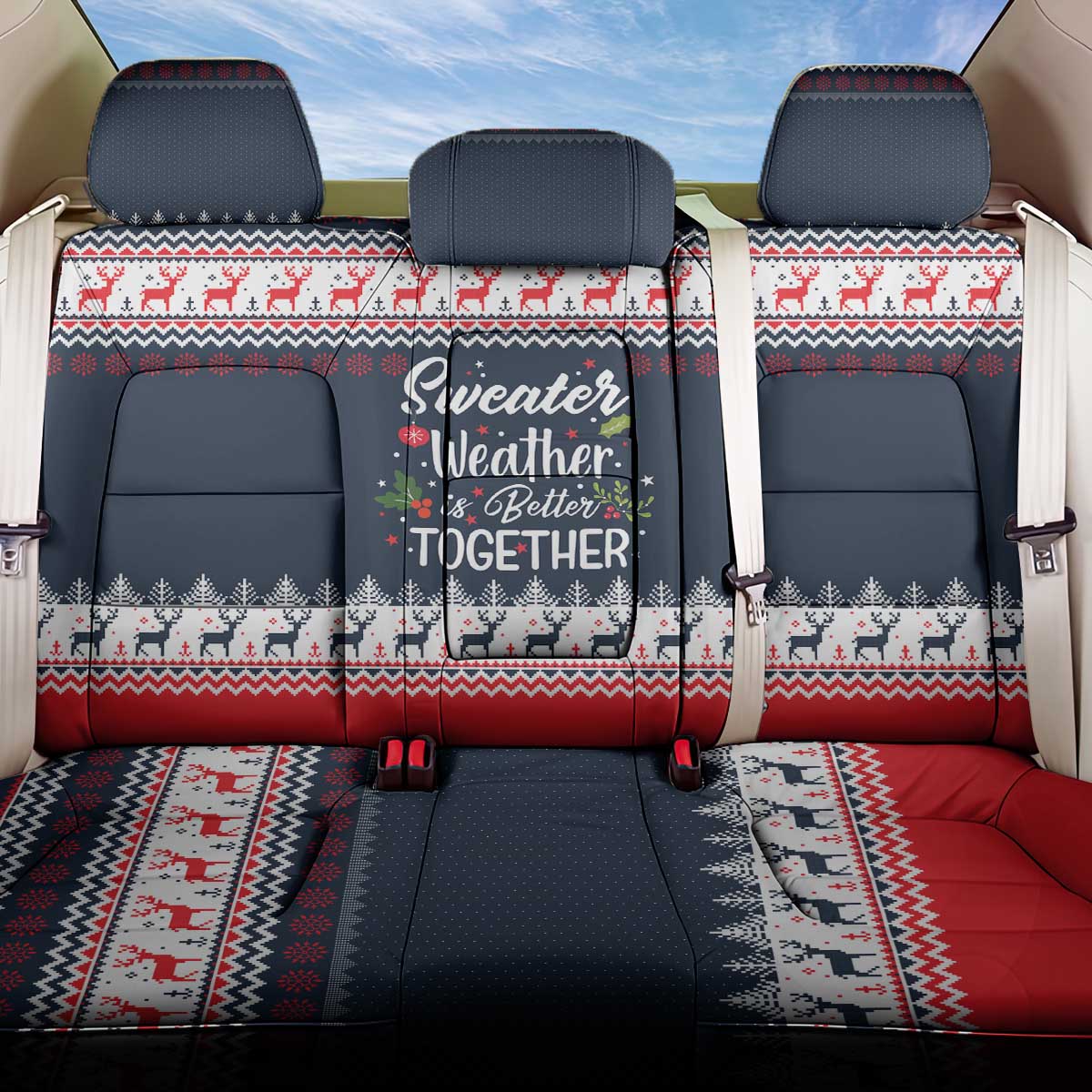Sweater Weather Christmas Back Car Seat Cover with Better Together Quote and Reindeer Snowflake - Wonder Print Shop