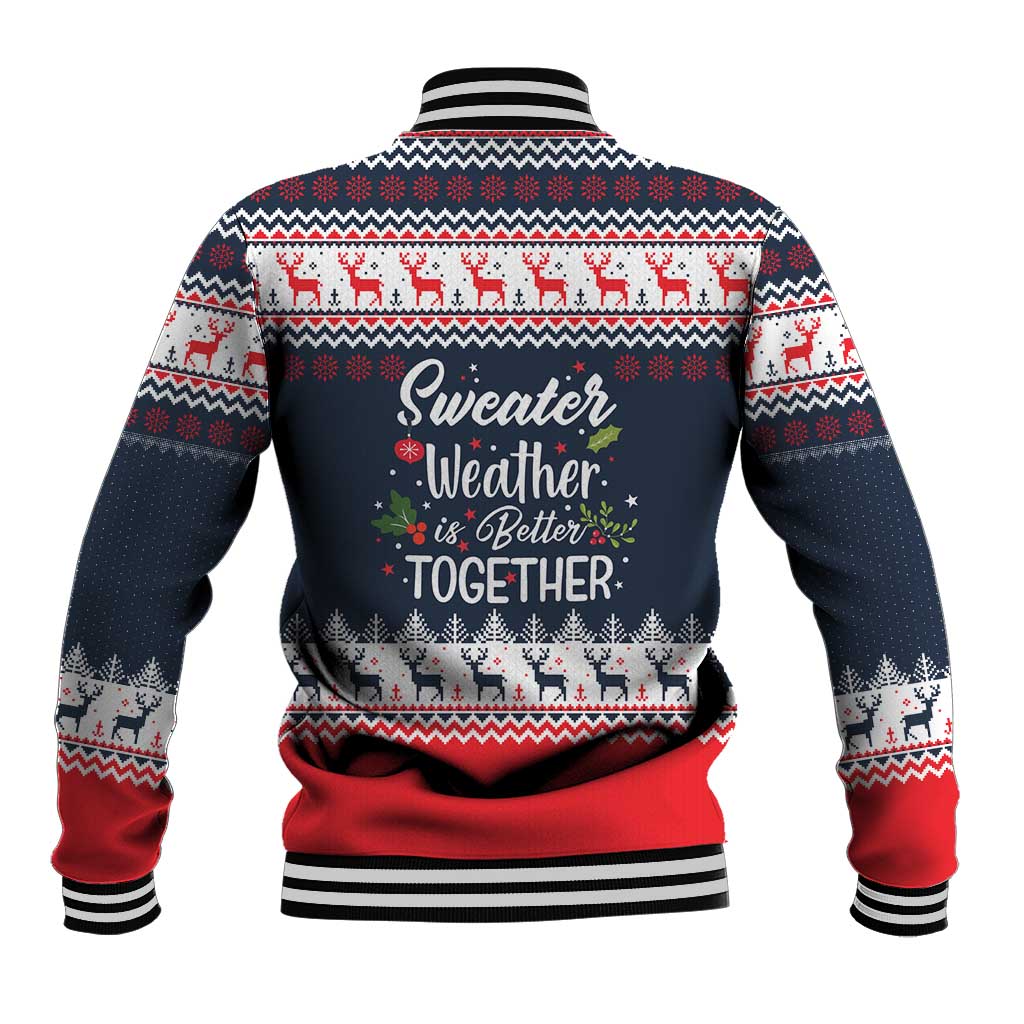 Sweater Weather Christmas Baseball Jacket with Better Together Quote and Reindeer Snowflake - Wonder Print Shop