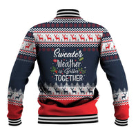 Sweater Weather Christmas Baseball Jacket with Better Together Quote and Reindeer Snowflake - Wonder Print Shop