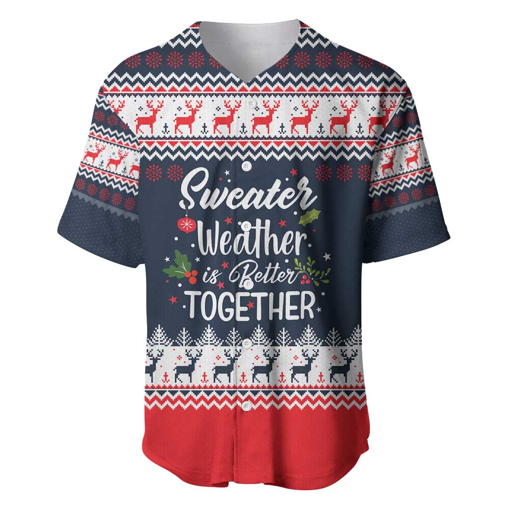 Sweater Weather Christmas Baseball Jersey with Better Together Quote and Reindeer Snowflake - Wonder Print Shop