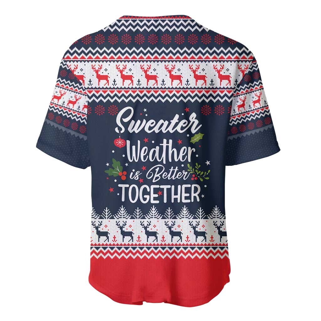 Sweater Weather Christmas Baseball Jersey with Better Together Quote and Reindeer Snowflake - Wonder Print Shop