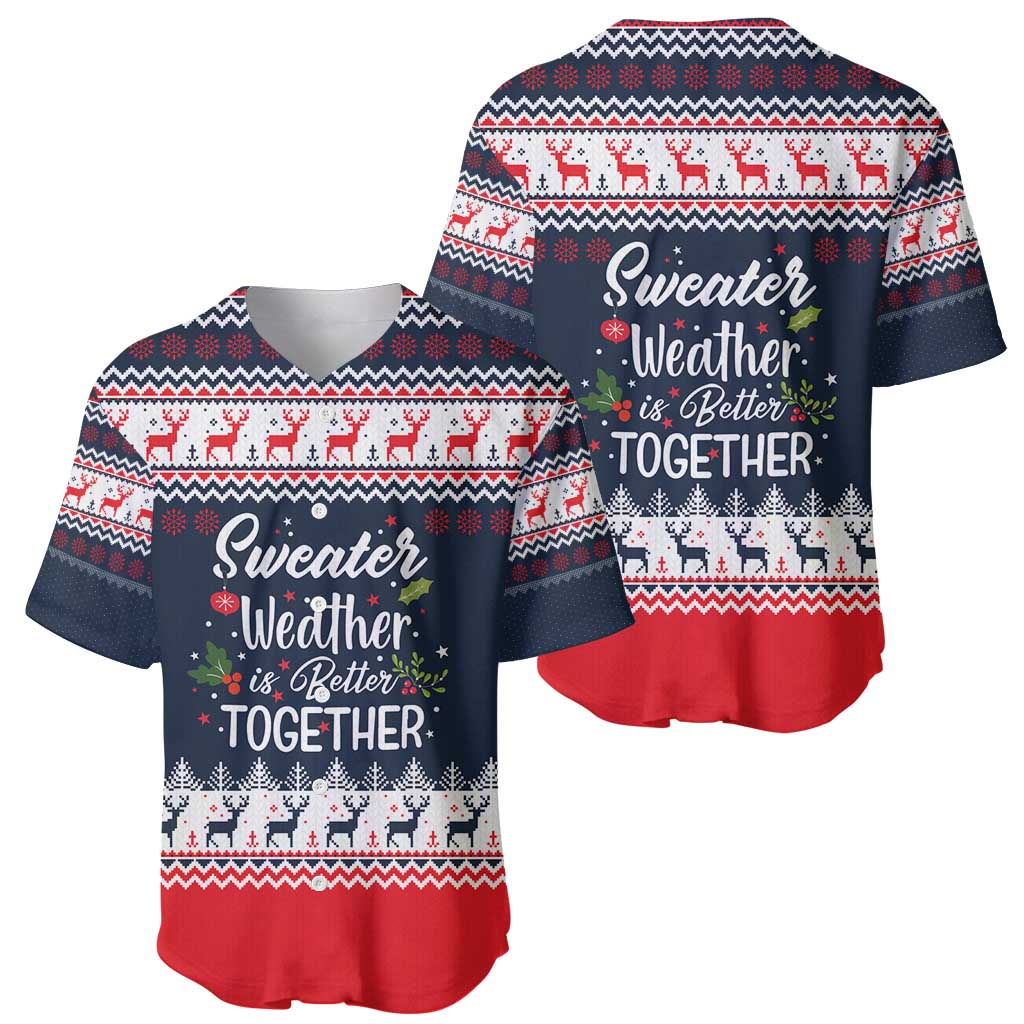 Sweater Weather Christmas Baseball Jersey with Better Together Quote and Reindeer Snowflake - Wonder Print Shop