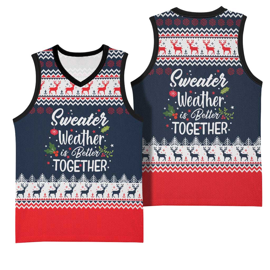 Sweater Weather Christmas Basketball Jersey with Better Together Quote and Reindeer Snowflake - Wonder Print Shop