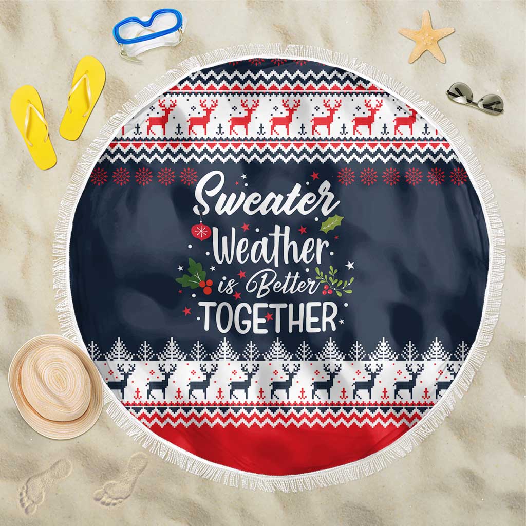 Sweater Weather Christmas Beach Blanket with Better Together Quote and Reindeer Snowflake - Wonder Print Shop
