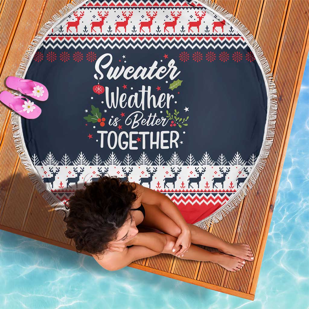Sweater Weather Christmas Beach Blanket with Better Together Quote and Reindeer Snowflake - Wonder Print Shop