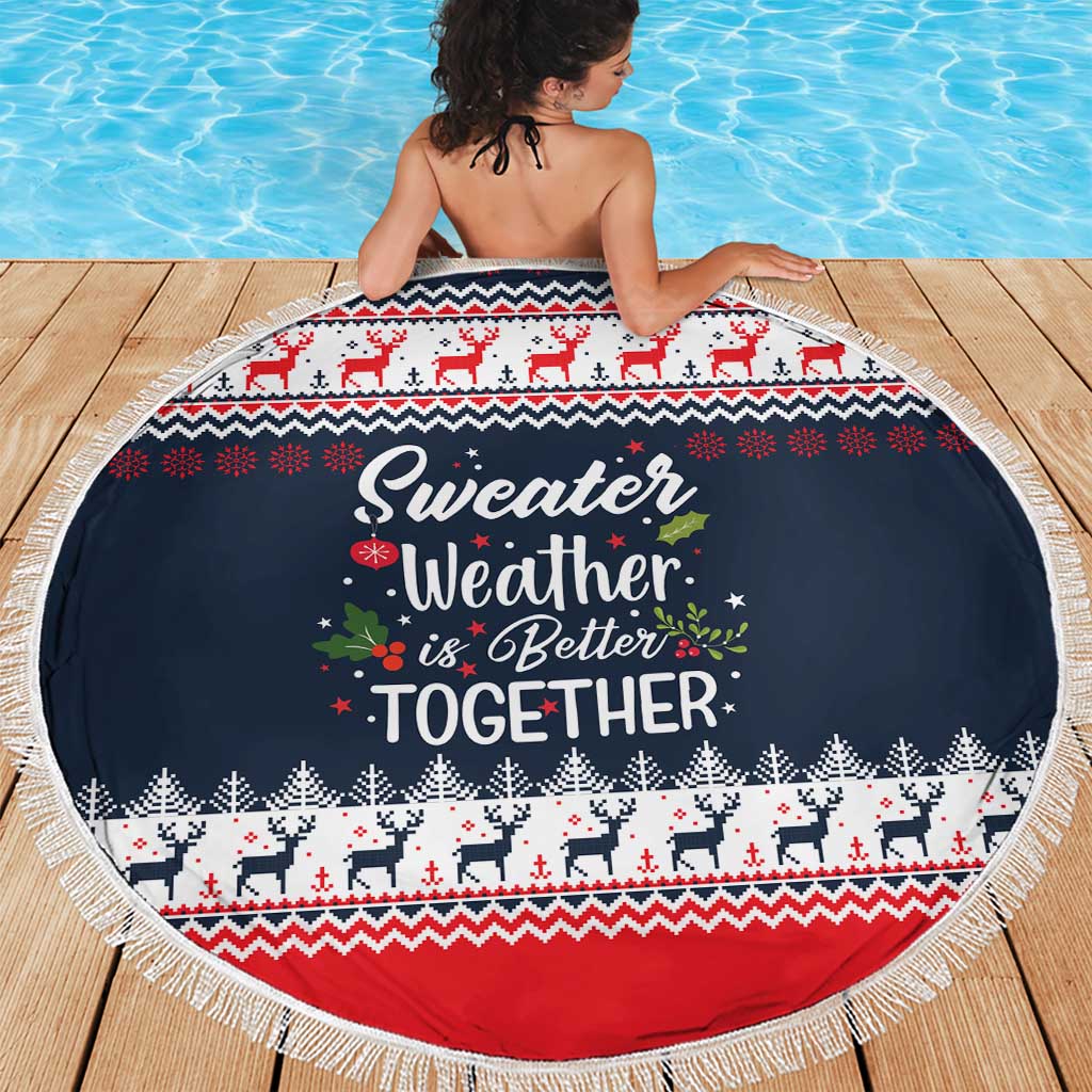 Sweater Weather Christmas Beach Blanket with Better Together Quote and Reindeer Snowflake - Wonder Print Shop