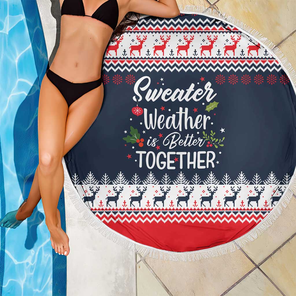 Sweater Weather Christmas Beach Blanket with Better Together Quote and Reindeer Snowflake - Wonder Print Shop
