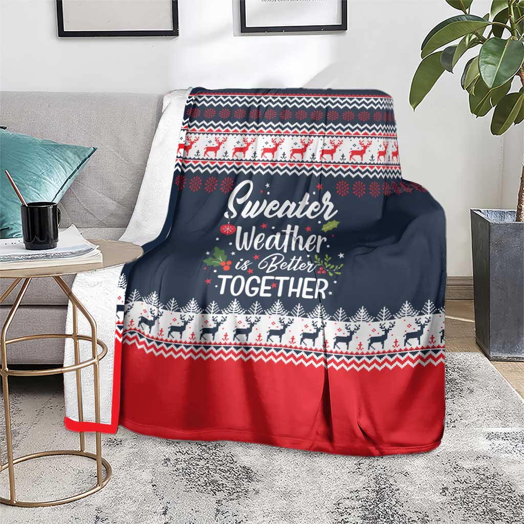 Sweater Weather Christmas Blanket with Better Together Quote and Reindeer Snowflake - Wonder Print Shop