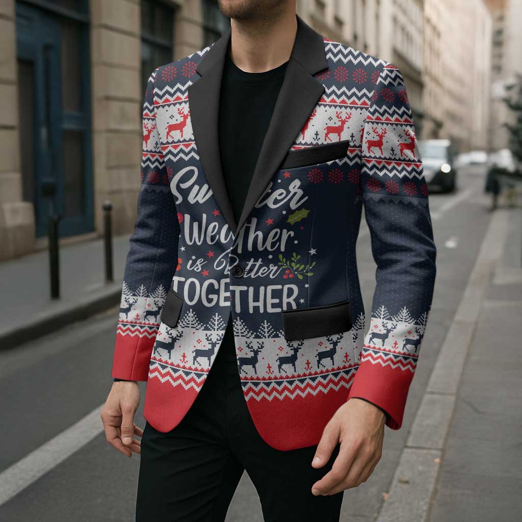 Sweater Weather Christmas Blazer with Better Together Quote and Reindeer Snowflake - Wonder Print Shop