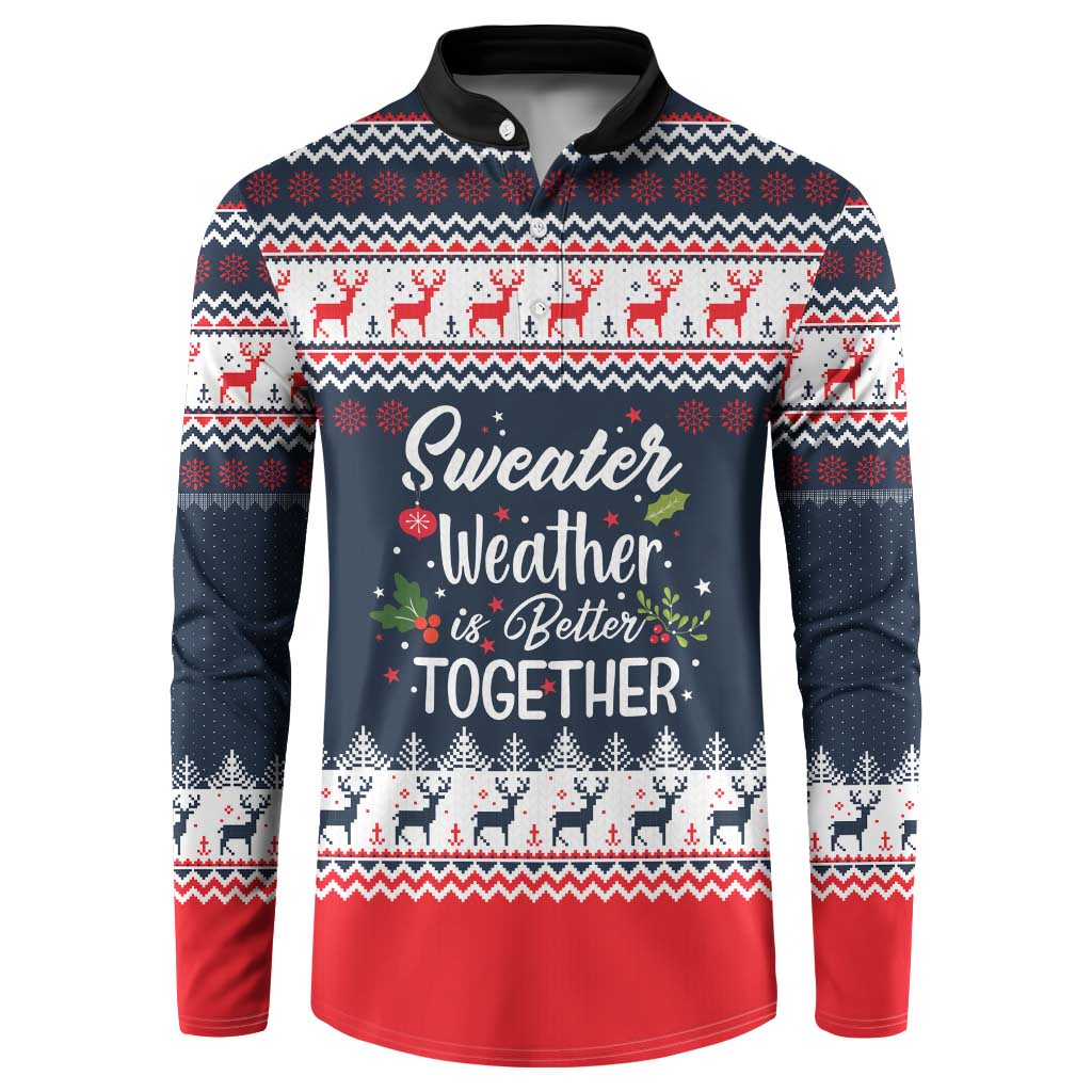 Sweater Weather Christmas Button Sweatshirt with Better Together Quote and Reindeer Snowflake - Wonder Print Shop