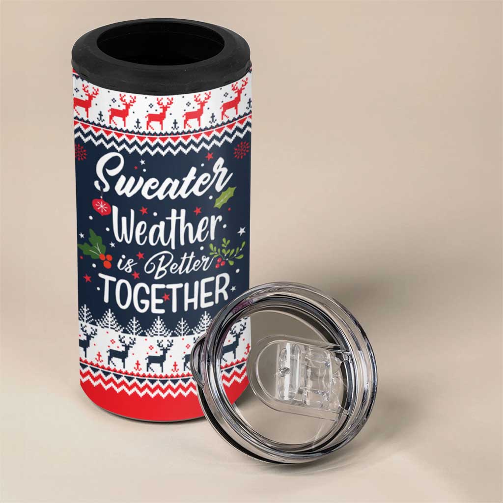 Sweater Weather Christmas 4 in 1 Can Cooler Tumbler with Better Together Quote and Reindeer Snowflake - Wonder Print Shop