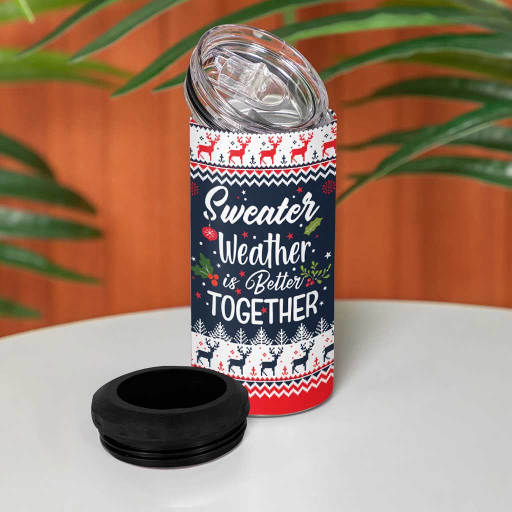 Sweater Weather Christmas 4 in 1 Can Cooler Tumbler with Better Together Quote and Reindeer Snowflake - Wonder Print Shop