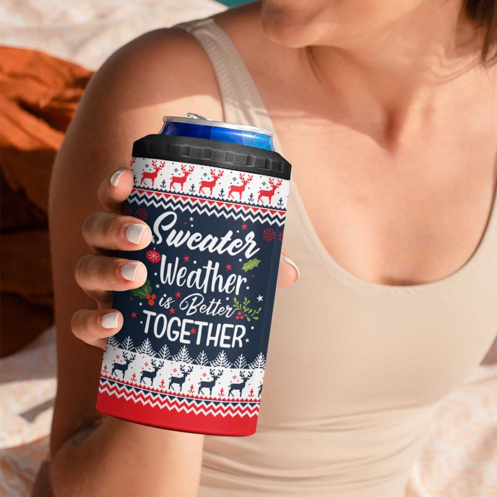 Sweater Weather Christmas 4 in 1 Can Cooler Tumbler with Better Together Quote and Reindeer Snowflake - Wonder Print Shop