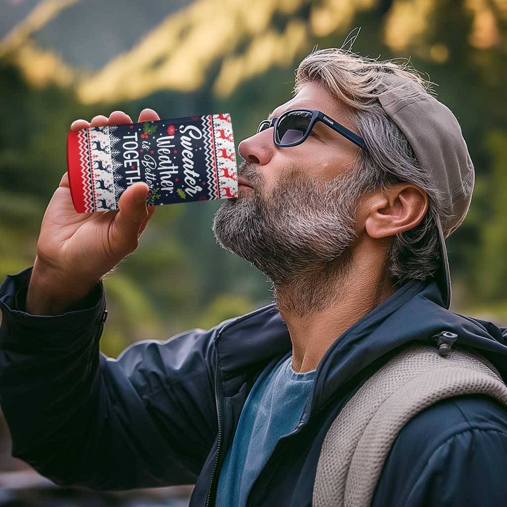 Sweater Weather Christmas 4 in 1 Can Cooler Tumbler with Better Together Quote and Reindeer Snowflake - Wonder Print Shop