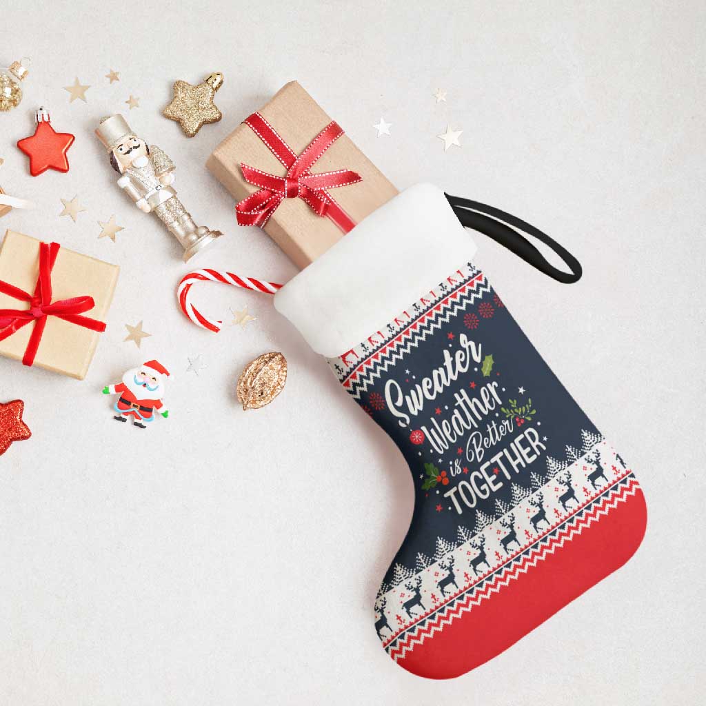 Sweater Weather Christmas Stocking with Better Together Quote and Reindeer Snowflake - Wonder Print Shop