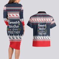 Sweater Weather Christmas Couples Matching Long Sleeve Bodycon Dress and Hawaiian Shirt with Better Together Quote and Reindeer Snowflake - Wonder Print Shop