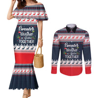 Sweater Weather Christmas Couples Matching Mermaid Dress and Long Sleeve Button Shirt with Better Together Quote and Reindeer Snowflake - Wonder Print Shop