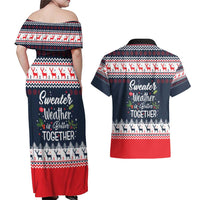 Sweater Weather Christmas Couples Matching Off Shoulder Maxi Dress and Hawaiian Shirt with Better Together Quote and Reindeer Snowflake - Wonder Print Shop
