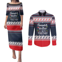 Sweater Weather Christmas Couples Matching Puletasi and Long Sleeve Button Shirt with Better Together Quote and Reindeer Snowflake - Wonder Print Shop
