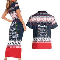 Sweater Weather Christmas Couples Matching Short Sleeve Bodycon Dress and Hawaiian Shirt with Better Together Quote and Reindeer Snowflake - Wonder Print Shop