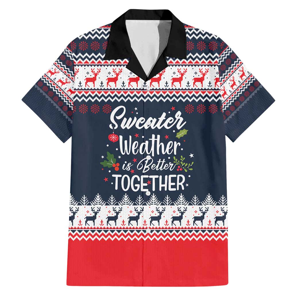 Sweater Weather Christmas Family Matching Mermaid Dress and Hawaiian Shirt with Better Together Quote and Reindeer Snowflake - Wonder Print Shop