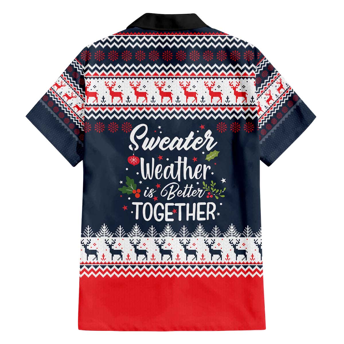 Sweater Weather Christmas Family Matching Off The Shoulder Long Sleeve Dress and Hawaiian Shirt with Better Together Quote and Reindeer Snowflake - Wonder Print Shop