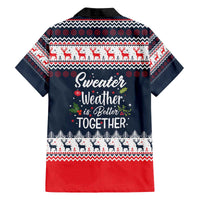 Sweater Weather Christmas Family Matching Off The Shoulder Long Sleeve Dress and Hawaiian Shirt with Better Together Quote and Reindeer Snowflake - Wonder Print Shop